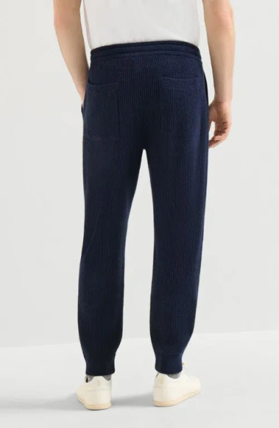 Brunello Cucinelli Cashmere English Rib Knit Joggers In Blue