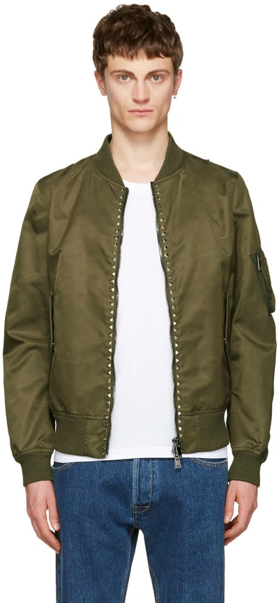 Valentino Green 'rockstud Untitled' 15 Bomber Jacket In Khaki |