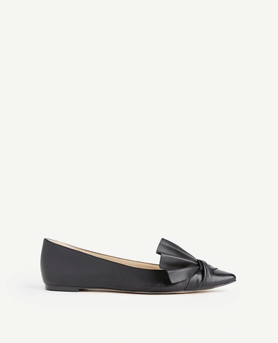 Ann Taylor Eula Leather Bow Flats In Black