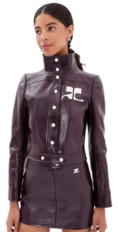 Courrèges Vinyl Blazer With Collared Neck And Long Sleeves In Burgundy