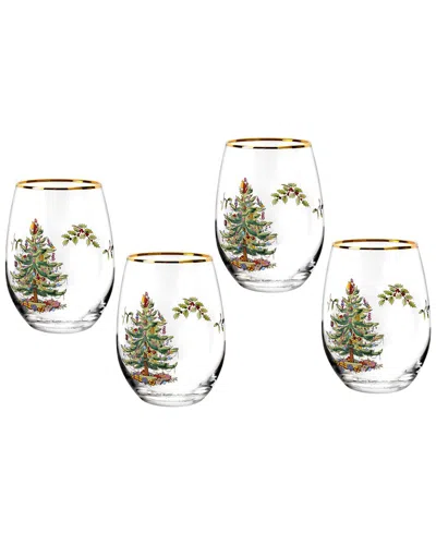 Spode 4pk Christmas Tree Stemless Wine Glasses In Multi