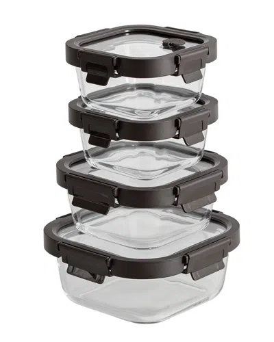 Genicook Square Glass 4pc Container Set In Black