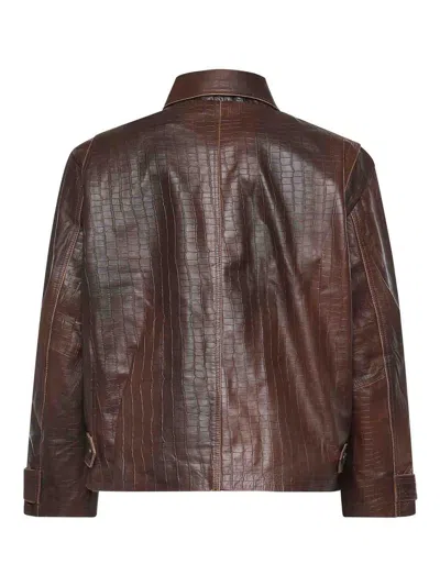 Found Crocodile-embossed Leather Jacket In Brown