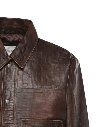 Found Crocodile-embossed Leather Jacket In Brown