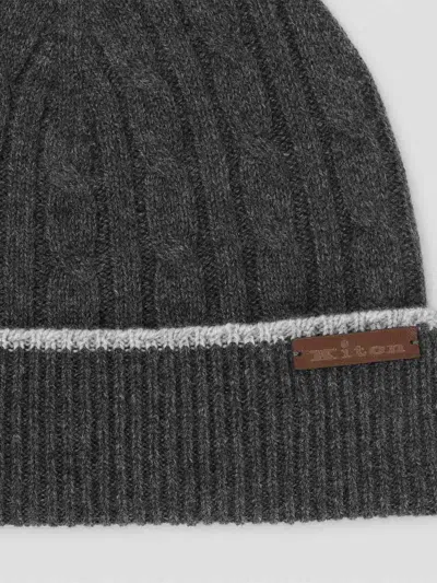 Kiton Cable-knit Beanie In Grey