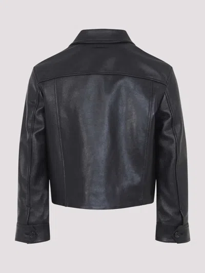 Marni Black Leather Jacket With Split-leather Front Panel In Black