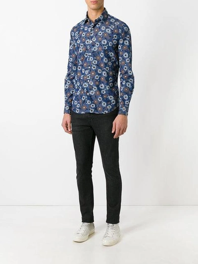 Shop Xacus Floral Print Button-up Shirt - Blue