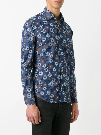 Shop Xacus Floral Print Button-up Shirt - Blue