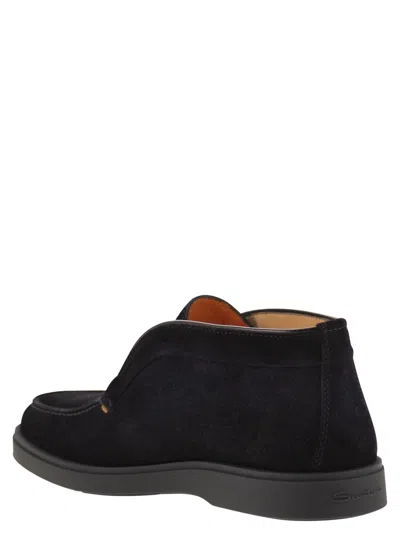 Santoni Suede Leather Desert Boot In Blue