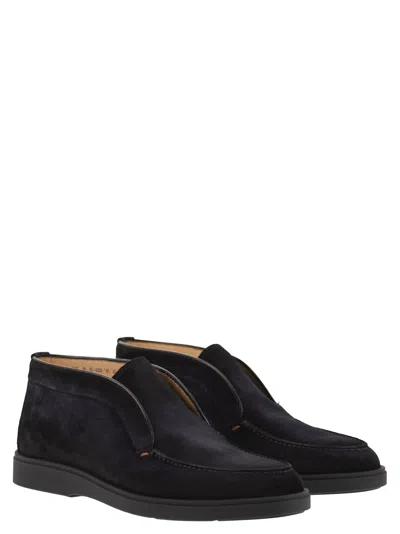 Santoni Suede Leather Desert Boot In Blue