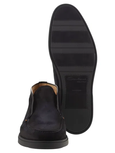 Santoni Suede Leather Desert Boot In Blue