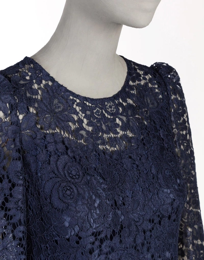 Shop Dolce & Gabbana Lace Dress With Flounce In Dark Blue