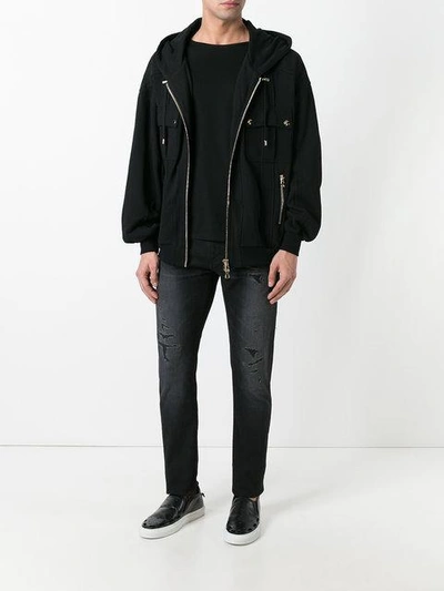 Shop Balmain Hooded Jacket - Black
