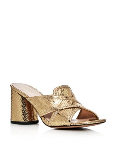 Shop Marc Jacobs Metallic Snake Embossed Aurora Slide Sandals In Gold