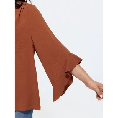 Bloomchic Ruffled Flared Sleeve Plain Blouse In Rust