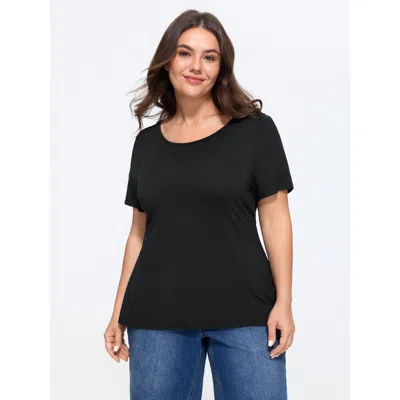 Bloomchic Knotted Back Cut Out Fitted Plain T-shirt In Black