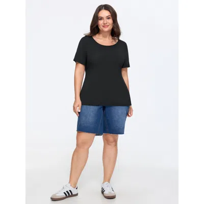 Bloomchic Knotted Back Cut Out Fitted Plain T-shirt In Black