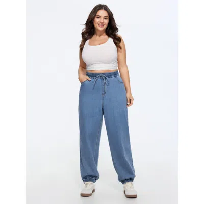 Bloomchic Pull-on Stretchy Cuffed Hem Jeans In Acidwashdenim