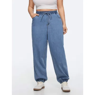 Bloomchic Pull-on Stretchy Cuffed Hem Jeans In Acidwashdenim