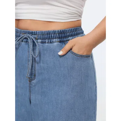 Bloomchic Pull-on Stretchy Cuffed Hem Jeans In Acidwashdenim