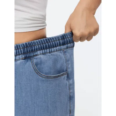 Bloomchic Pull-on Stretchy Cuffed Hem Jeans In Acidwashdenim