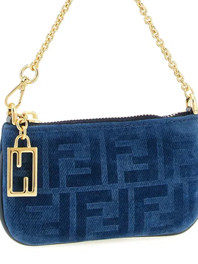 Fendi Ff Mini Denim Pouch In Blue