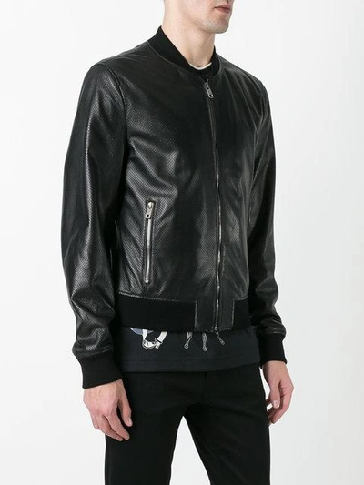 Shop Dolce & Gabbana Perforated Leather Bomber Jacket In Black