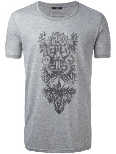 Balmain Totem Printed Jersey Cotton T-shirt In Grey