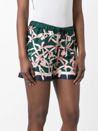Shop Moncler Floral Print Shorts In Green