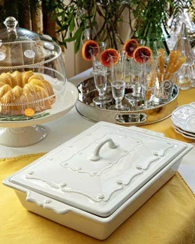 Juliska Berry & Thread Whitewash Lidded 13" Rectangular Baker, 3 Quarts In Whitewash