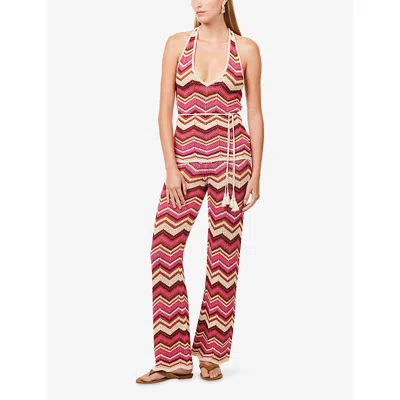 Devon Windsor Mens Cierra Chevron-stripe Knitted Trousers Berry In Multi