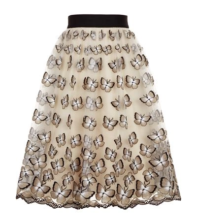 Alice And Olivia Butterfly Embroidered Skirt In Ivory