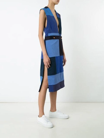 Shop Rodebjer Patchwork Sleeveless Midi Dress In Blue