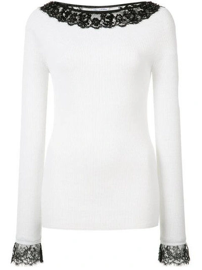 Oscar De La Renta Boat Neck Embroidered Jumper In White/black