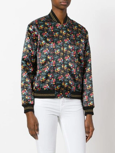 Shop Saint Laurent Wild Flower Print Teddy Jacket In 8523 Black/multi