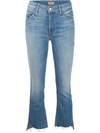 Mother Raw Hem Cropped Jeans In Blue