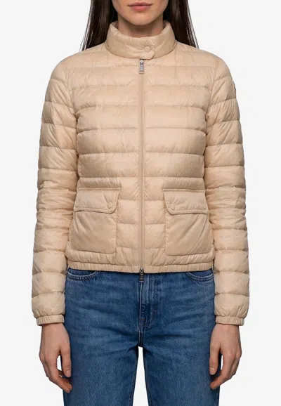 Moncler Women Lans Short Down Jacket L.beige In Brown