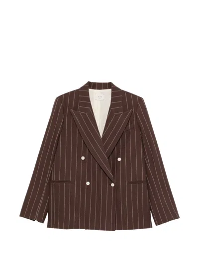 Alysi Double-breasted Pinstripe Blazer With Bold Structure In Brown