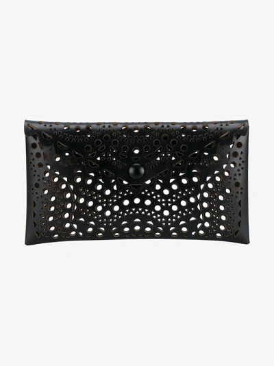 Alaïa Ladies Black Leather Laser Cut Clutch Bag