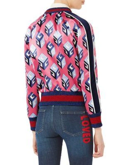 Shop Gucci Silk Duchess Bomber Jacket In Pink-multi