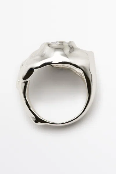Massimo Dutti Melted Effect Shimmery Ring In Silver
