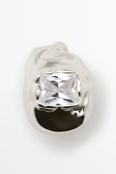 Massimo Dutti Melted Effect Shimmery Ring In Silver