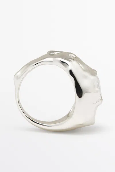 Massimo Dutti Melted Effect Shimmery Ring In Silver