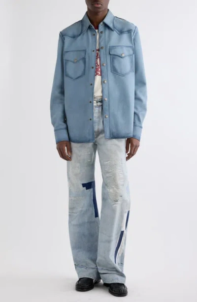 Acne Studios Denim Straight Jeans Distressed Patchwork Five Pocket In Blue