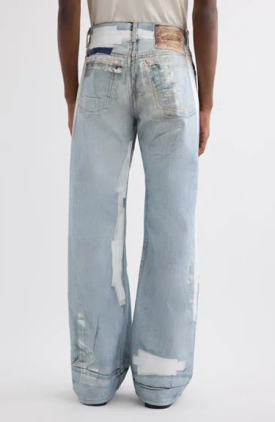 Acne Studios Denim Straight Jeans Distressed Patchwork Five Pocket In Blue