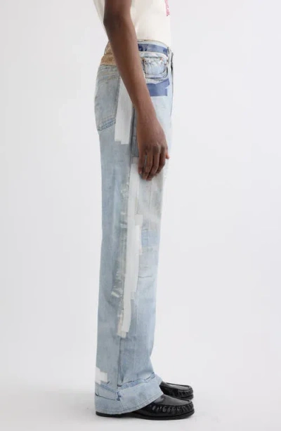 Acne Studios Denim Straight Jeans Distressed Patchwork Five Pocket In Blue