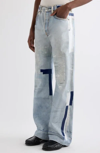Acne Studios Denim Straight Jeans Distressed Patchwork Five Pocket In Blue