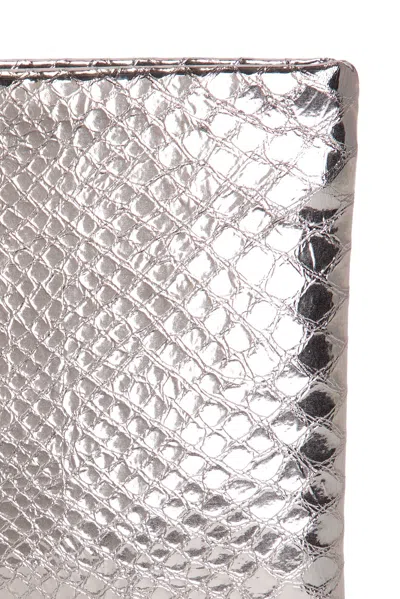 Tom Ford Laminated Printed Python Clutch In Silver