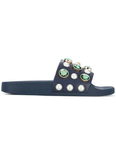 Shop Tory Burch Jewel And Pearl Embellished Slides