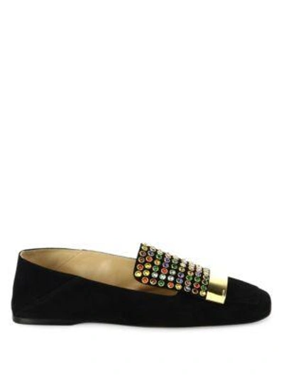 Shop Sergio Rossi Sr1 Jeweled Suede Slippers In Black-multi